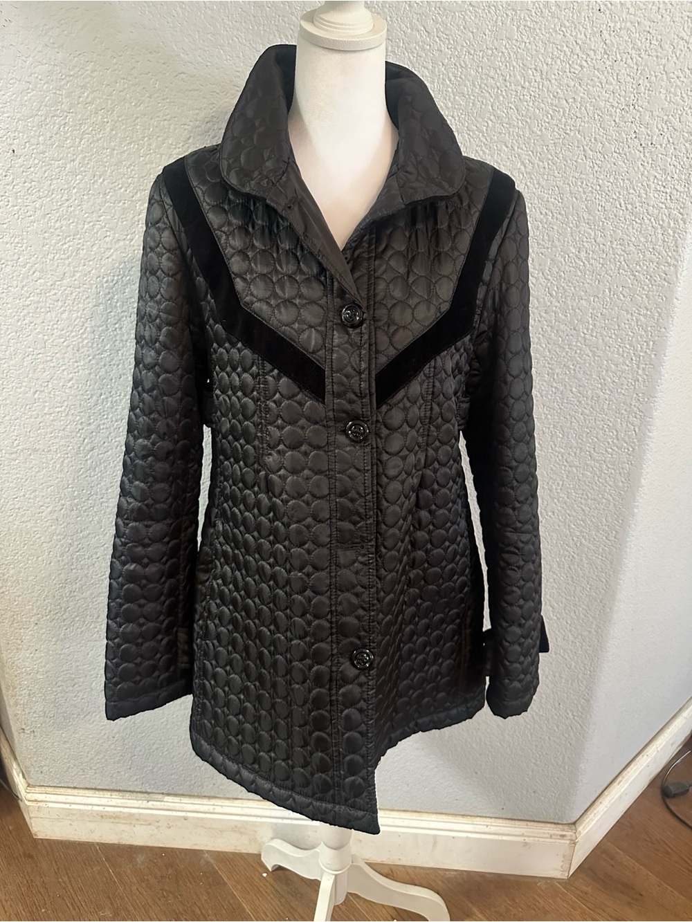 Betsey Johnson Quilted Black Coat with Velvet Accent
